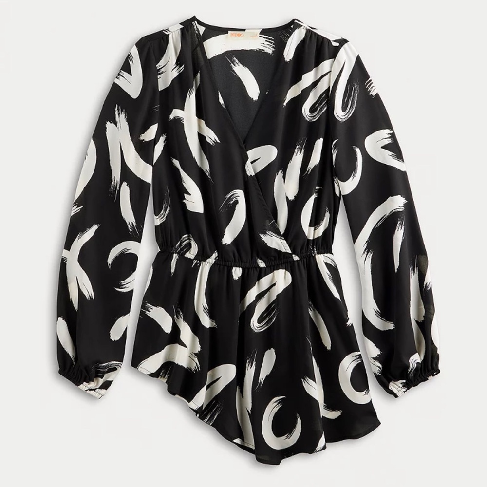 Women's INTEMPO Asymmetrical Faux-Wrap * Size XS * Black White Print
